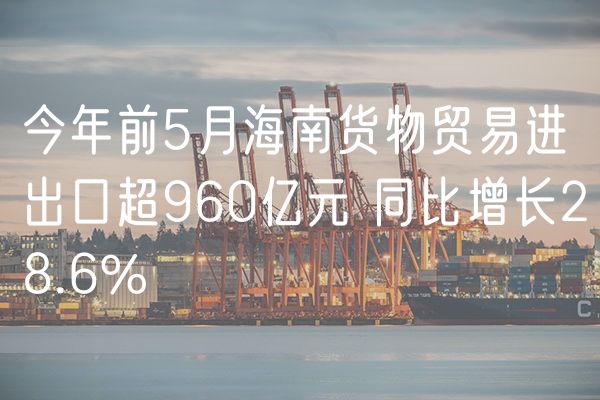 今年前5月海南货物贸易进出口超960亿元 同比增长28.6%